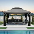 thumbnail image 1 of PURPLE LEAF 12' x 14' Hardtop Gazebo with String Lights Outdoor Metal Double Galvanized Steel Roof Gazebo for Patio Deck Backyard Permanent Pavilion Gazebo with Aluminum Frames, Light Grey, 1 of 8