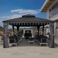thumbnail image 1 of PURPLE LEAF 12' x 24'  Hardtop Gazebo Aluminum Frame Gazebo Galvanized Steel Double Roof with Light for Patio Lawn and Garden, Grey, 1 of 12
