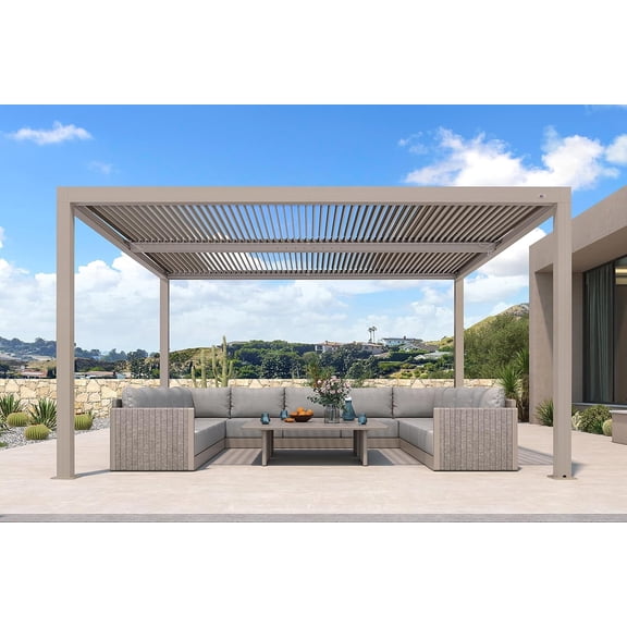 PURPLE LEAF 12'x14' Louvered Aluminum Pergola Adjustable Retractable Hardtop Roof Outdoor Sun Shade for Deck Garden Backyard Patio