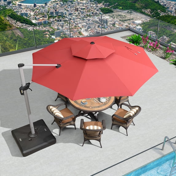 PURPLE LEAF 12FT Deluxe Round Patio Umbrella, Large Offset Cantilever Umbrella with 360° Rotation, Terra