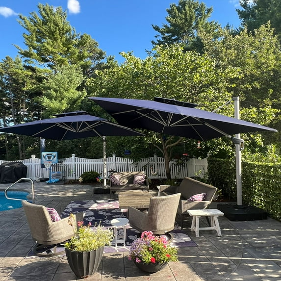 Purple Leaf 12ft Outdoor Patio Umbrella - Offset Cantilever Design with 360° Rotation, Navy Blue Square Market Umbrella for Deck, Pool, and Garden