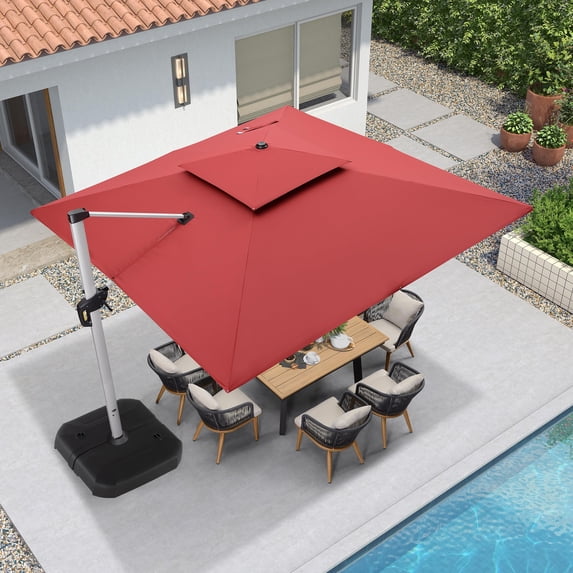 PURPLE LEAF 12FT Deluxe Square Patio Umbrella, Large Offset Cantilever Umbrella with 360° Rotation, Terra