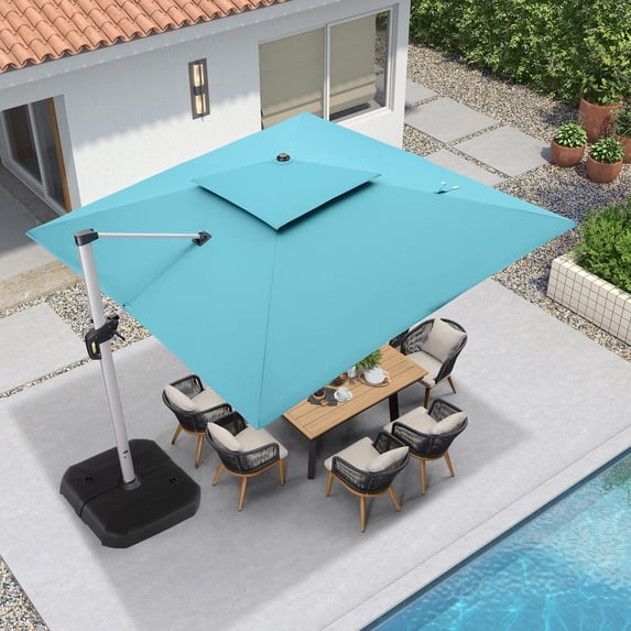 PURPLE LEAF 12FT Deluxe Square Patio Umbrella, Large Offset Cantilever Umbrella with 360° Rotation, Turquoise Blue