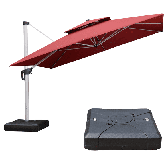 PURPLE LEAF 12FT Deluxe Square Patio Umbrella with Base, Large Offset Cantilever Umbrella with 360° Rotation, Terra