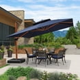 thumbnail image 1 of PURPLE LEAF 12FT Deluxe Square Wood Grain Patio Umbrella, Large Offset Cantilever Umbrella with 360° Rotation, Navy Blue, 1 of 14