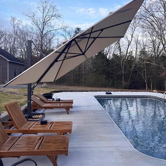 PURPLE LEAF 13 FT Outdoor Cantilever Umbrellas Square Aluminum Offset Hanging Umbrellas with 360°Rotation Tilt Adjutable Garden Pool Large Patio Umbrella,Beige