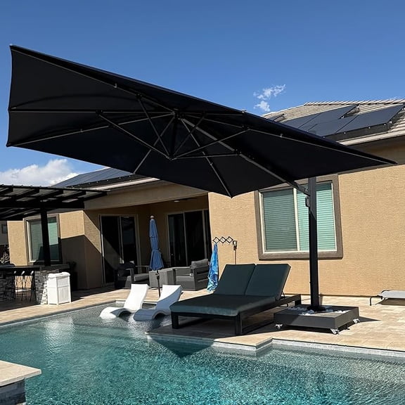 PURPLE LEAF 13 FT Outdoor Cantilever Umbrellas Square Aluminum Offset Hanging Umbrellas with 360°Rotation Tilt Adjutable Garden Pool Large Patio Umbrella,Navy Blue