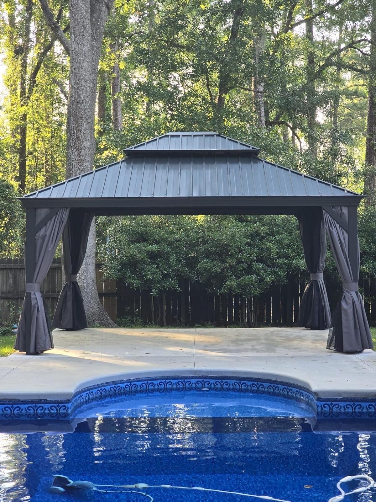 Gray Aluminum Frame 13' x 15' Hardtop Gazebo with Curtains