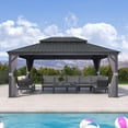 thumbnail image 1 of PURPLE LEAF 13' X 17' Hardtop Gazebo Aluminum Patio Outdoor Gazebo Galvanized Steel Double Roof with Curtains and Netting for Lawn and Garden Gray, 1 of 9