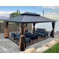 thumbnail image 1 of PURPLE LEAF 13 X 17 Outdoor Hardtop Gazebo Wide Aluminum Frame Metal Double Roof Heavy Duty Netting and Curtains Permanent Hard Top Pavilion Patio Khaki, 1 of 9