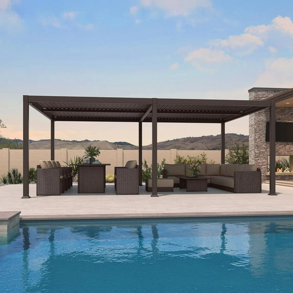 PURPLE LEAF 13' x 20' Patio Louvered Pergola Adjustable Louvre Shade Modern Outdoor Aluminum Pergola with Retractable Hardtop Roof for Deck Backyard Garden