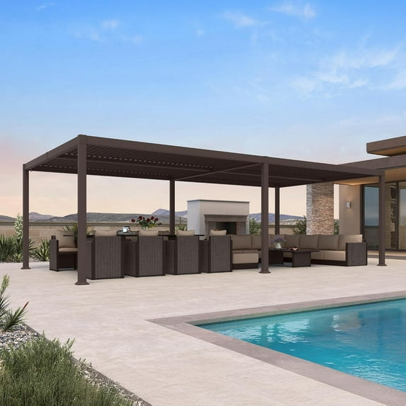 PURPLE LEAF 13' x 25' Patio Louvered Pergola Adjustable Louvre Shade Modern Outdoor Aluminum Pergola with Retractable Hardtop Roof for Deck Backyard Garden