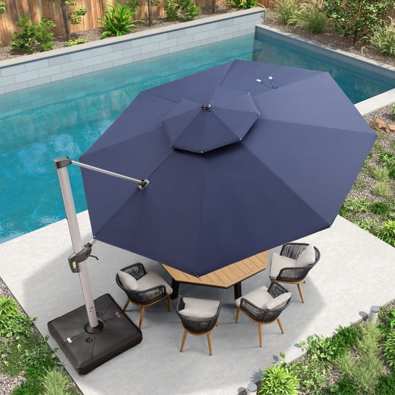 PURPLE LEAF 13FT Deluxe Round Patio Umbrella, Large Offset Cantilever Umbrella with 360° Rotation, Navy Blue