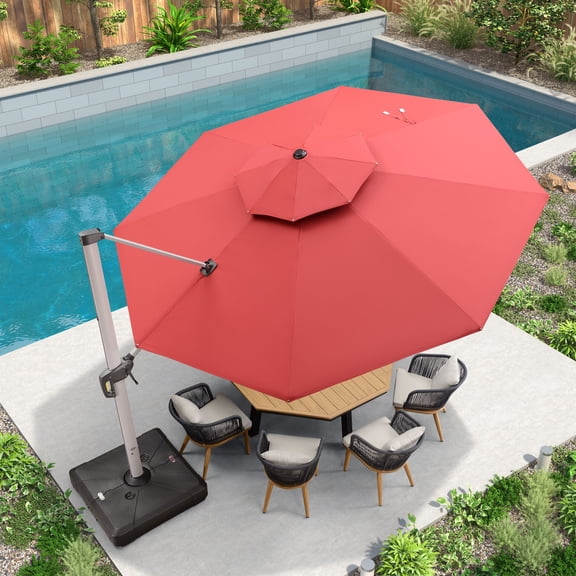PURPLE LEAF 13FT Deluxe Round Patio Umbrella, Large Offset Cantilever Umbrella with 360° Rotation, Terra