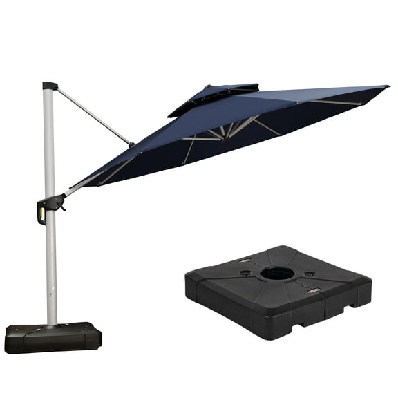 PURPLE LEAF 13FT Deluxe Round Patio Umbrella with Base, Large Offset Cantilever Umbrella with 360° Rotation, Navy Blue