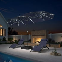 PURPLE LEAF 13ft Double-Side Patio Umbrella with Solar Lights Outdoor Umbrella with Base and Crank Handle Market Table Umbrella for Backyard Pool Garden Deck, Navy blue