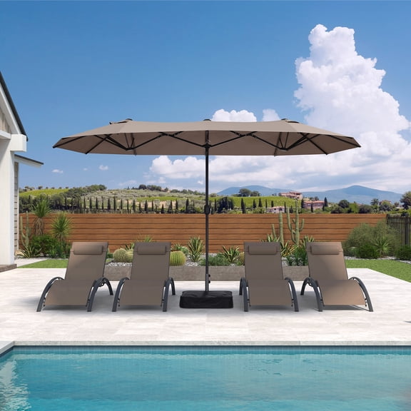 PURPLE LEAF 13ft Market Patio Umbrella with Base Double-Sided Rectangle Outdoor Table Sun Umbrellas with Crank 12 Heavy Duty Sturdy Ribs for Pool Beach Deck Backyard Taupe