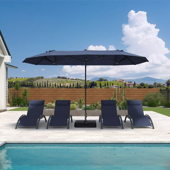 PURPLE LEAF 13ft Patio Market Umbrella with Base Double-Sided Rectangle Outdoor Table Sun Umbrellas with Crank 12 Heavy Duty Sturdy Ribs for Pool Beach Deck Backyard Navy Blue