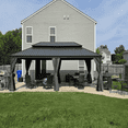 thumbnail image 1 of PURPLE LEAF 14' X 24' Permanent Hardtop Gazebo Aluminum Gazebo with Galvanized Steel Double Roof for Patio Lawn and Garden, Curtains and Netting Included, Gray, 1 of 14