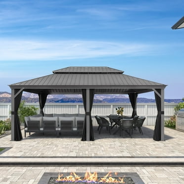 PURPLE LEAF 14' x 20' Outdoor Hardtop Gazebo with Double Roof Metal Gazebo,Light Gray