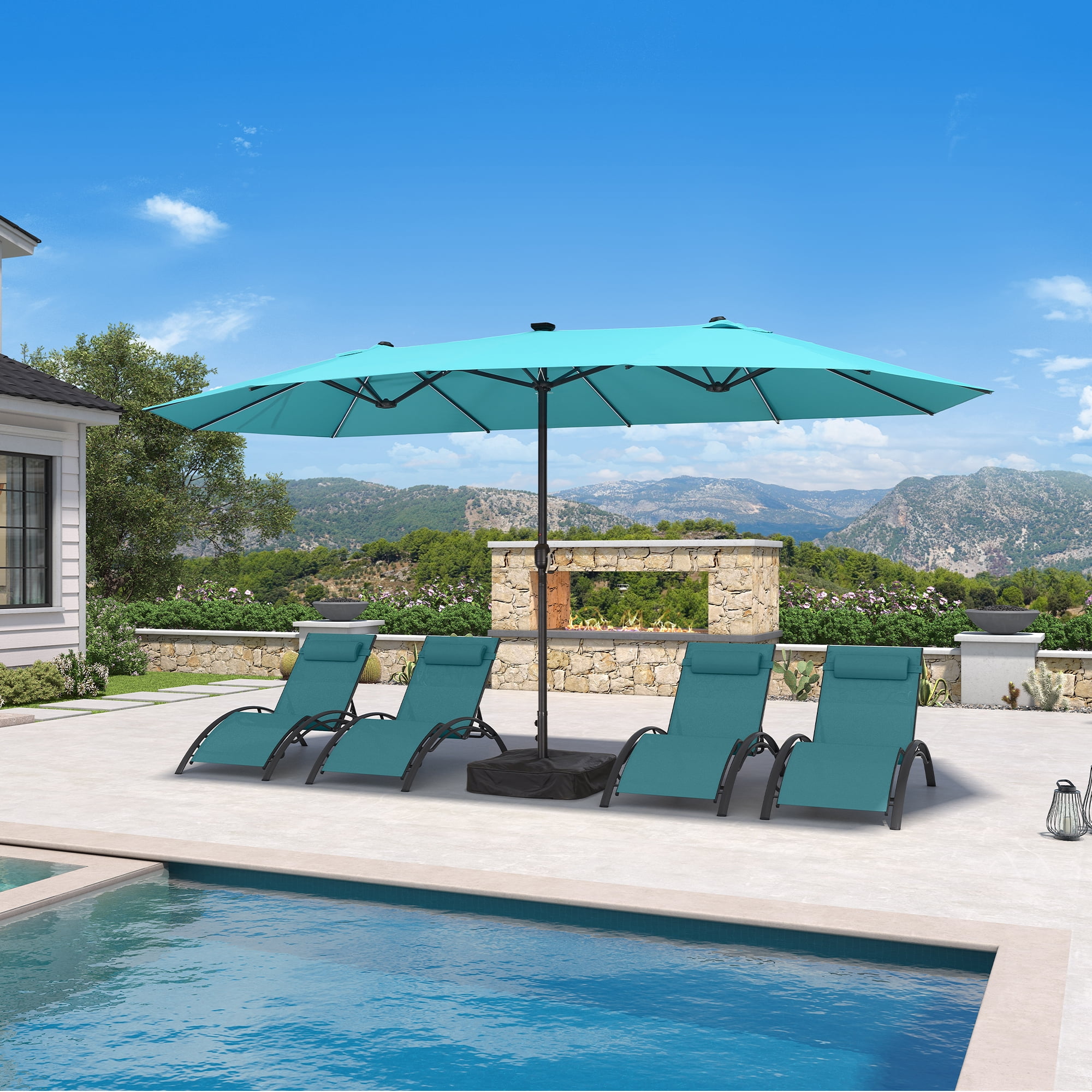 PURPLE LEAF 14ft Patio Umbrella with base and Solar LED Double-Sided  Rectangle Outdoor Market Sun Umbrellas with Crank for Pool Beach Deck  Backyard Cream - Walmart.com