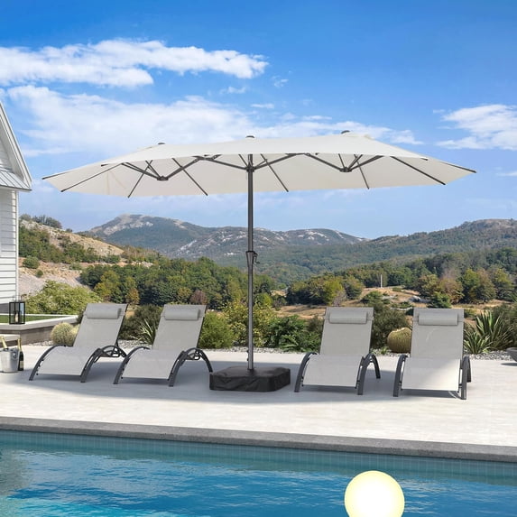 PURPLE LEAF 14ft Patio Umbrella Double-Sided Outdoor Umbrella with Base and Crank Rectangle Market Table Umbrella for Pool Deck Backyard Garden, Cream