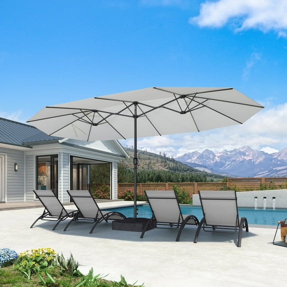PURPLE LEAF 15ft Patio Market Umbrella with Base Double-Sided Sun Beach Umbrellas with Crank for Pool Beach Deck Backyard Cream