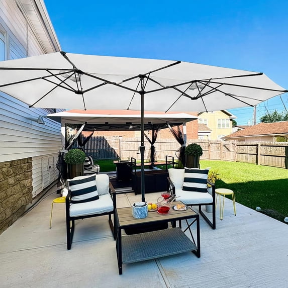 PURPLE LEAF 15ft Patio Umbrella with Base Included Double-Sided Rectangle Outdoor Umbrella Table Market Umbrella with Crank for Backyard Pool Garden Deck, Cream