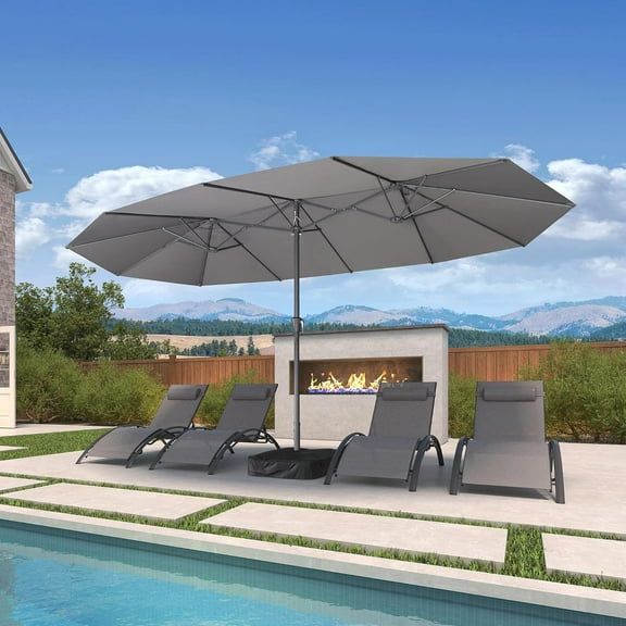 PURPLE LEAF 15ft Patio Umbrella with Base Included Double-Sided Rectangle Outdoor Umbrella Table Market Umbrella with Crank for Backyard Pool Garden Deck, Grey