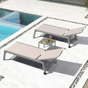 PURPLE LEAF 2-Person Outdoor Lounge Set   Adjustable Linen Chaise Lounges with Wheels, Aluminum Frame & Side Table for Patio, Poolside, or Yard