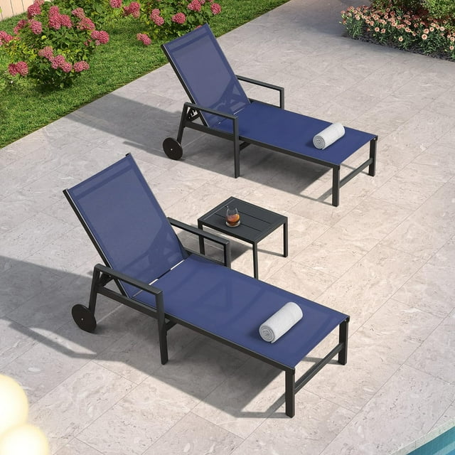 PURPLE LEAF 2 Pieces Outdoor Chaise Lounge Aluminum Patio Lounge Chair