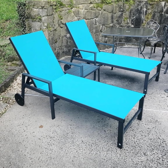 PURPLE LEAF 2 Pieces Outdoor Chaise Lounge Aluminum Patio Lounge Chair with Wheels and Armrests Lounge Recliner Chair for Pool Backyard Beach Turquoise Blue