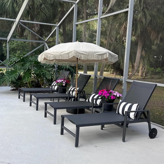 PURPLE LEAF 2 Pieces Outdoor Chaise Lounge Aluminum Patio Lounge Chair with Wheels and Armrests Lounge Recliner Chair for Pool Backyard Beach Grey