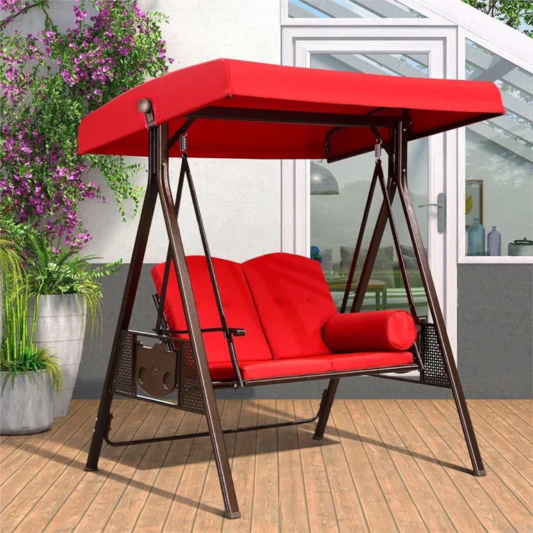 PURPLE LEAF 2 Seat Deluxe Outdoor Patio Porch Swing with Weather Resistant Steel Frame Adjustable Tilt Canopy Cushions and Pillow Included Terra