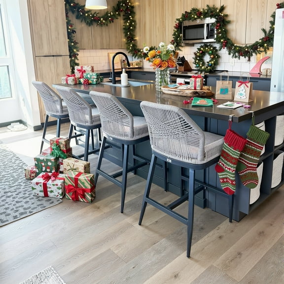 PURPLE LEAF  2 Set Outdoor Bar Stool Chair Set, Modern Counter Height Stool, Cushion Included Drak Grey-Twill(39.56'H)