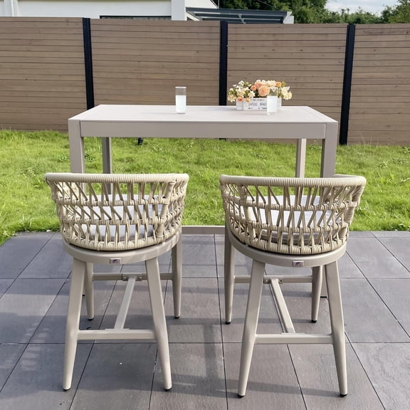PURPLE LEAF 24" Counter Height Bar Stools Chair Set of 2, Modern Upholstered Patio Bar Stool with Backrest for Indoor and Outdoor, Kitchen Island, Champagne