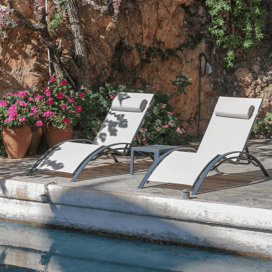 PURPLE LEAF 3 PCS Patio Oversized Chaise Lounge Chair Set with Side Table Pool Adjustable Recliner Chairs for Outside Beach Outdoor Sunbathing Tanning Poolside Loungers, Beige