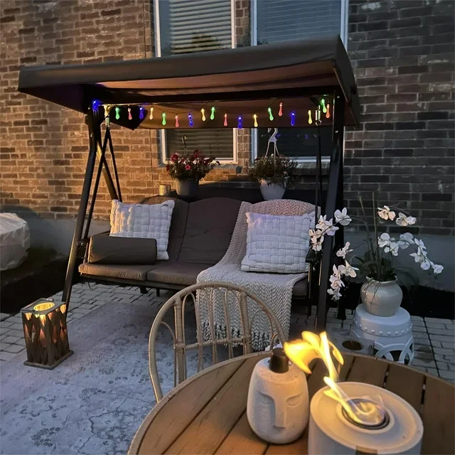 PURPLE LEAF 3 Seat Deluxe Outdoor Patio Porch Swing with Cushions and Pillow Beige