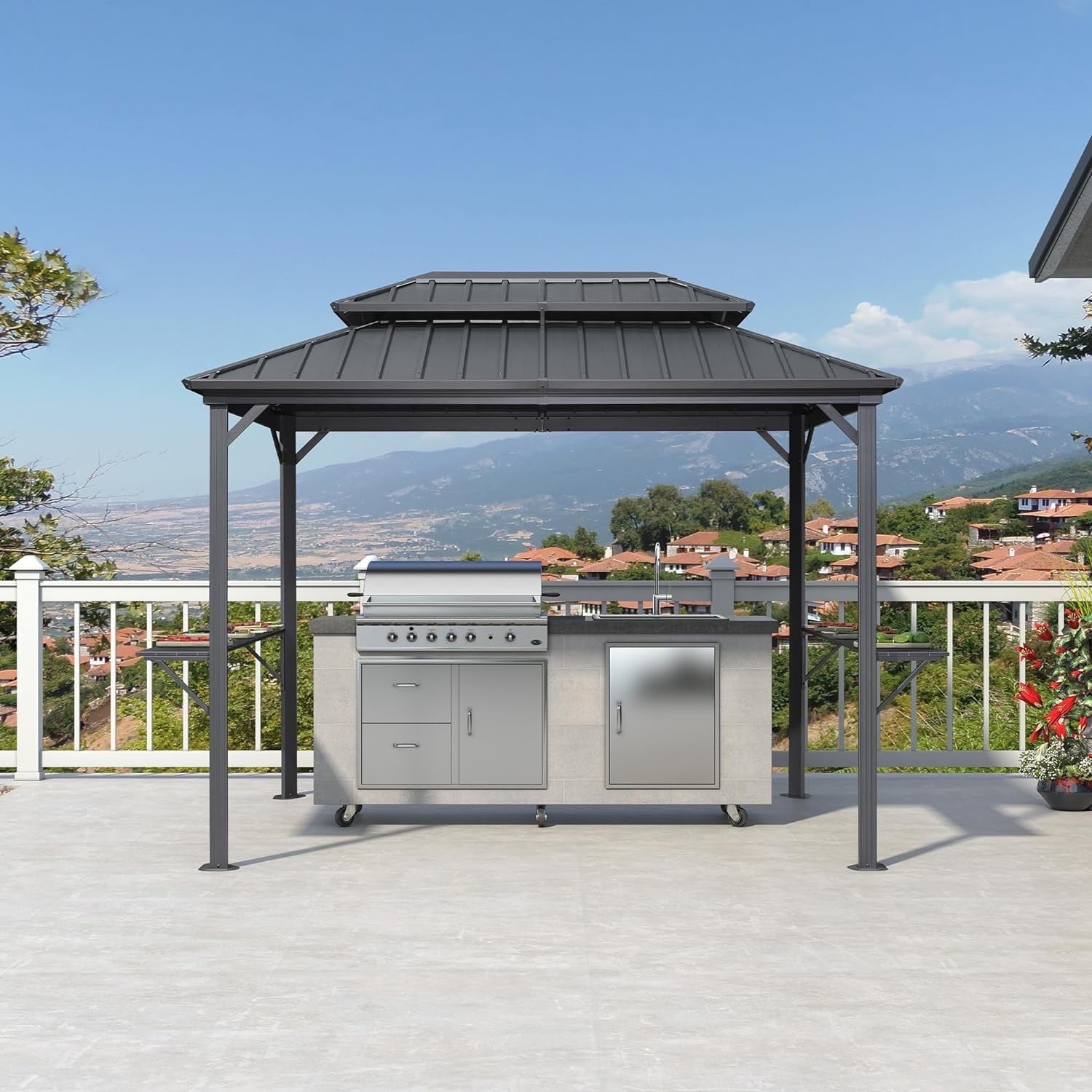 PURPLE LEAF 6.5' X 10' Hardtop Grill Gazebo BBQ Shelter Gazebo Canopy with Double Galvanized Steel Roof for Patio, Backyard, and Deck