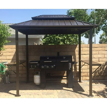 PURPLE LEAF 6' X 8' Hardtop Grill Gazebo for Patio Double Galvanized Steel Roof with 2 Side Shelves Outside Sun Shade Outdoor BBQ Canopy