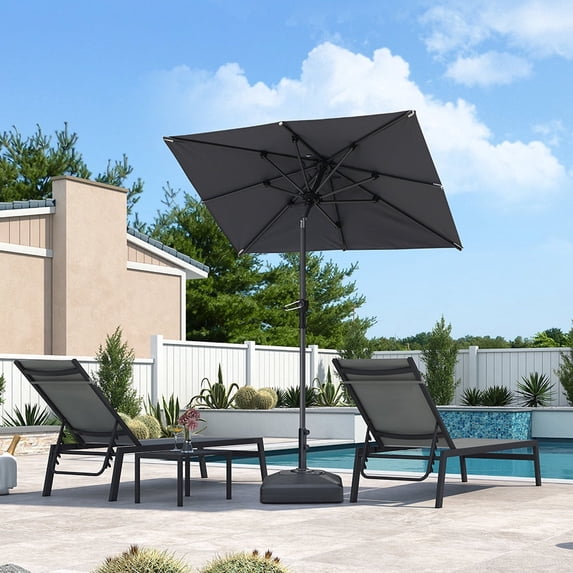 PURPLE LEAF 6' x 4' Rectangular Outdoor Table Umbrella with Crank and Tilt, Aluminum Frame Patio Market Sun Umbrella, 8 Sturdy Ribs, Light Gray
