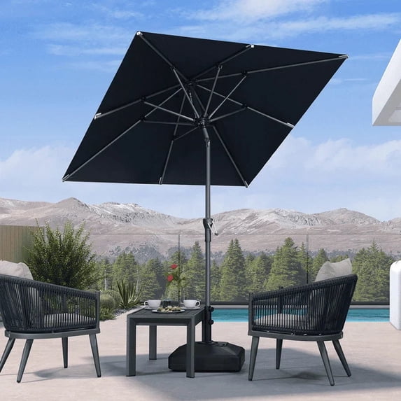 PURPLE LEAF 6' x 6' Square Rectangular Outdoor Table Umbrella with Crank and Tilt, Aluminum Frame Patio Market Sun Umbrella, 8 Sturdy Ribs, Navy Blue