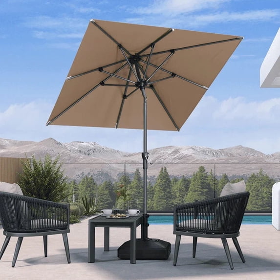 PURPLE LEAF 6' x 6' Square Rectangular Outdoor Table Umbrella with Crank and Tilt, Aluminum Frame Patio Market Sun Umbrella, 8 Sturdy Ribs, Taupe