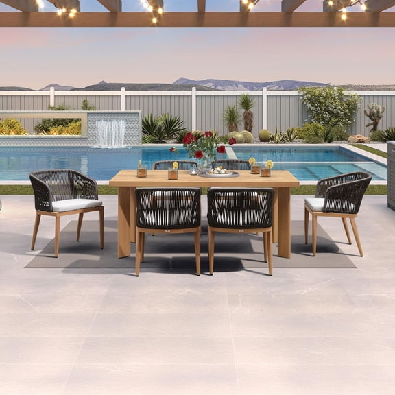PURPLE LEAF 7-Piece Patio Dining Set, Aluminum Outdoor Table And 6 Wicker Chairs With Sunbrella Cushions For Lawn, Garden, Porch, Teak