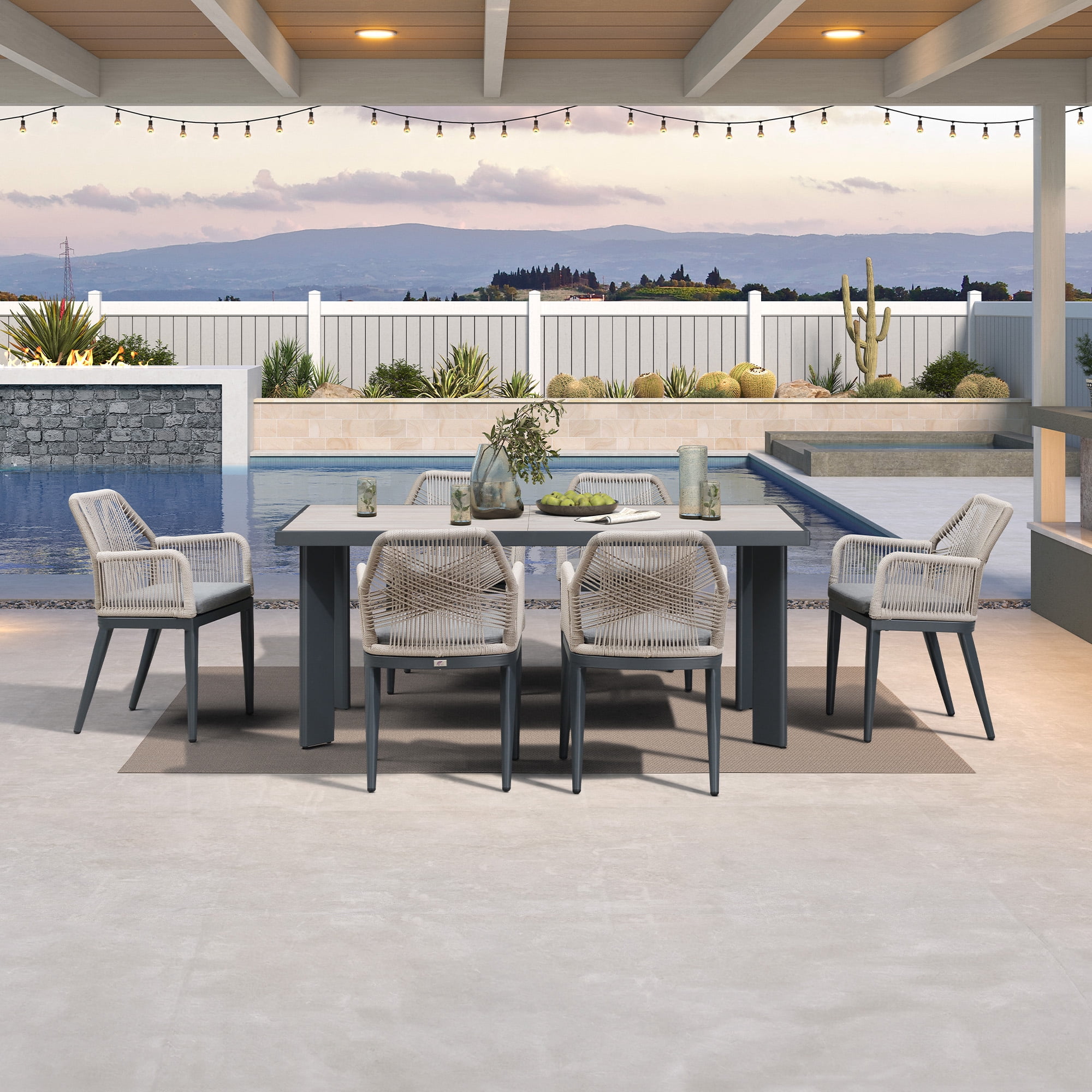 PURPLE LEAF 7 Pieces Modern Patio Dining Set, Rectangular Aluminum ...