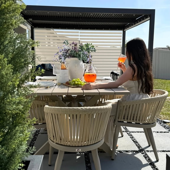 PURPLE LEAF 7 Pieces Patio Dining Set, Rectangular Aluminum Outdoor Table and 6 Wicker Chairs with Cushions for Garden Kitchen and Porch, Champagne