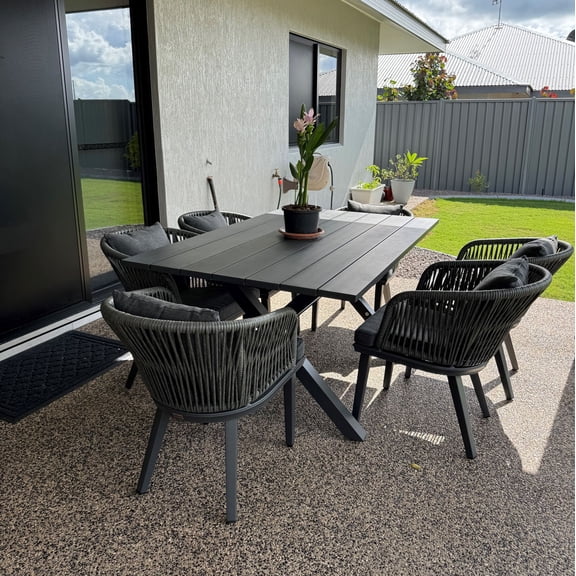 PURPLE LEAF 7 Pieces Patio Dining Set, Rectangular Aluminum Outdoor Table and 6 Wicker Chairs with Cushions for Garden Kitchen and Porch, Grey