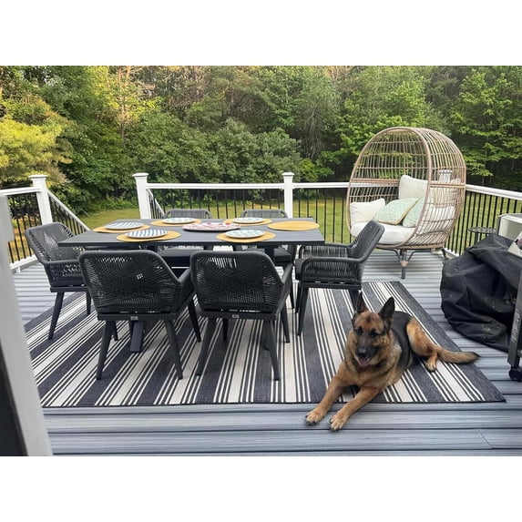 PURPLE LEAF 7 Pieces Patio Dining Set, Rectangular Aluminum Outdoor Table and 6 Wicker Chairs with Cushions for Garden Kitchen and Porch, Grey
