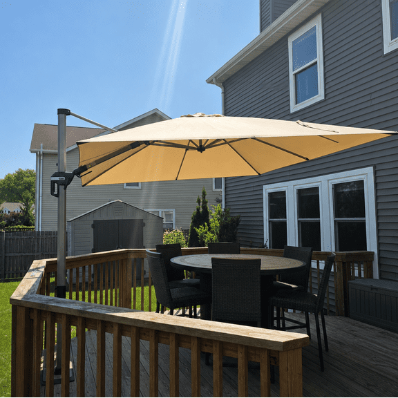 PURPLE LEAF 8x8 ft Square Offset Cantilever Patio Umbrella, Champagne Post, for Outdoor Pool Deck Garden, Beige