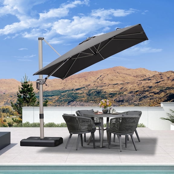 PURPLE LEAF 8 × 8 FT Patio Umbrella, Outdoor Cantilever Umbrella with Champagne Post, Hanging Offset Umbrella for Pool, Deck Garden, Grey